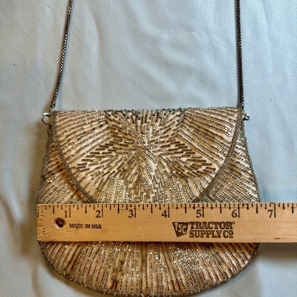 Vintage Vanessa Beaded Evening Bag Purse Gold Silver Art Deco Clutch China - Picture 7 of 10